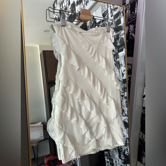 Oh Polly Strapless Cream Ruffle Mini Dress - Picture 3 of 4